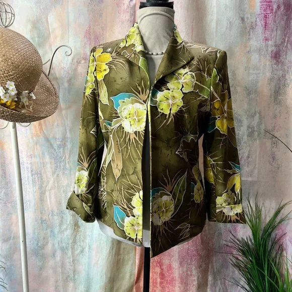 📌Peck & Peck Stunning Floral Silk Blend Blazer - Jacket with 3/4 Sleeves - Picture 2 of 12